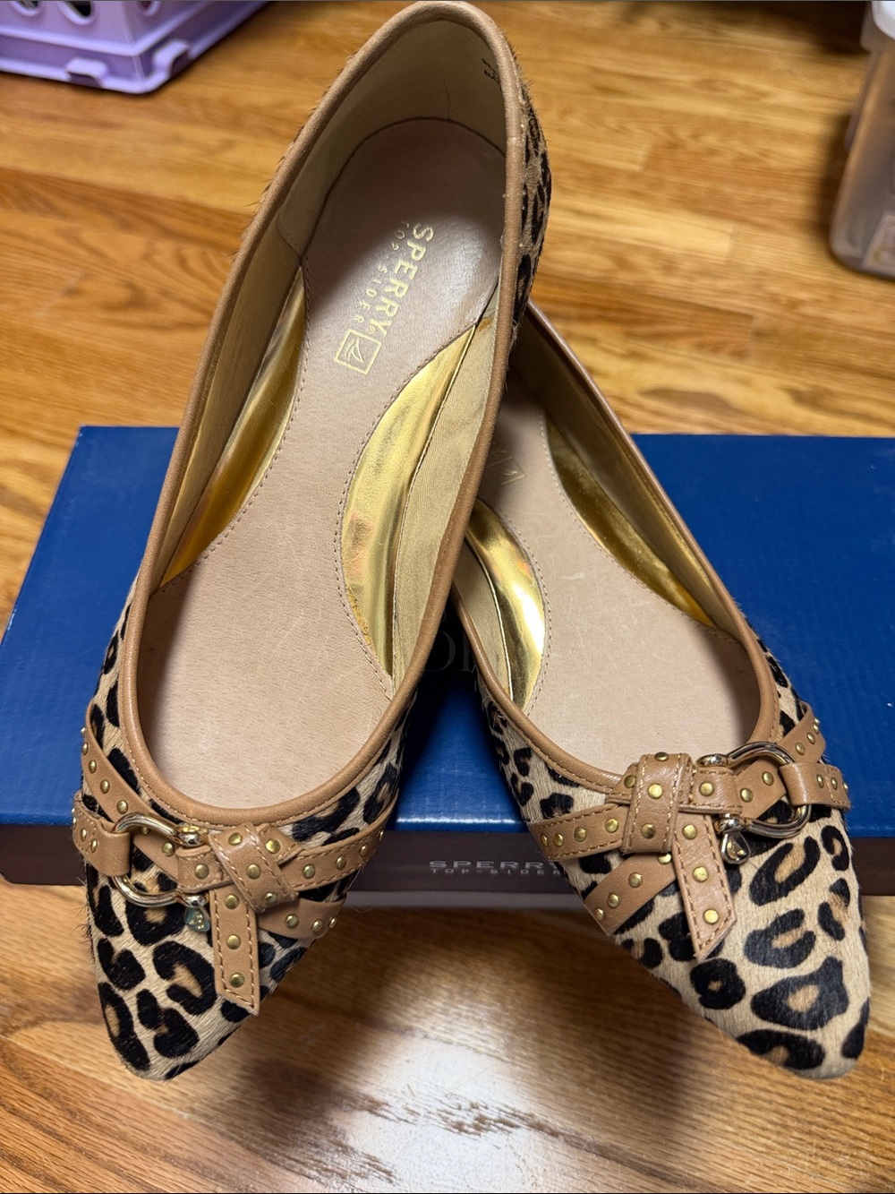 NIB Sperry “Linden” Leopard Print Pointed Toe Ballet Flats